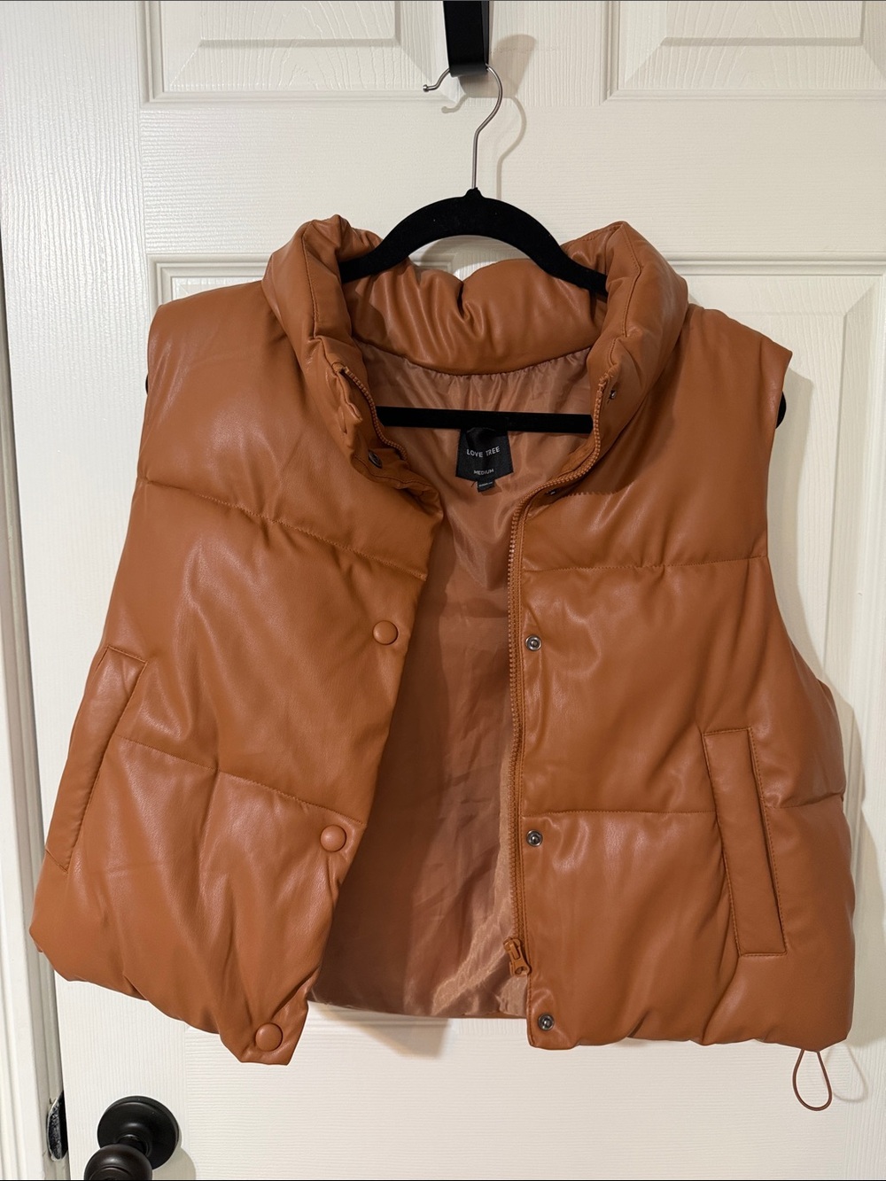 Love Tree Camel Faux-Leather Puffer Vest
